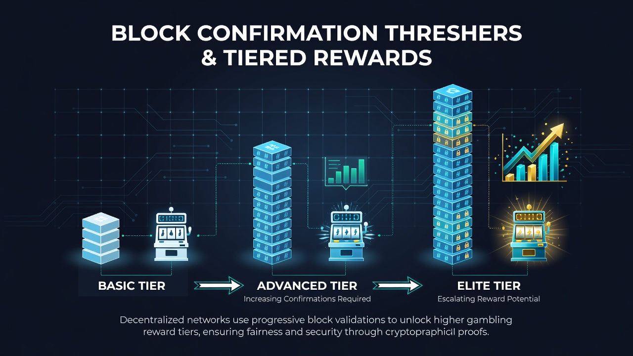Diagramm zur Integration von Blockbestätigungen mit Belohnungsstaffelung in Gambling-Netzwerken