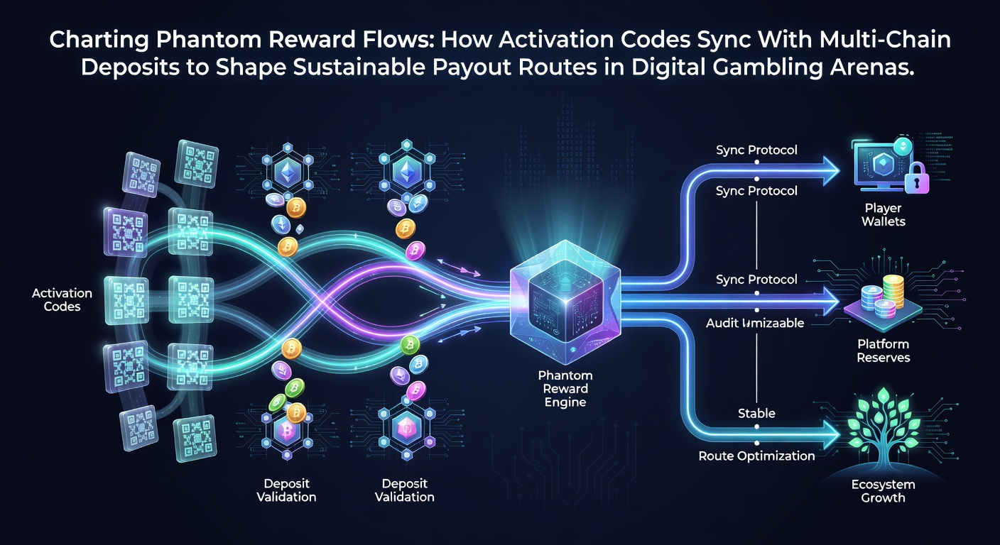 Illustration von Aktivierungscodes und Multi-Chain-Transaktionen in Krypto-Glücksspielplattformen