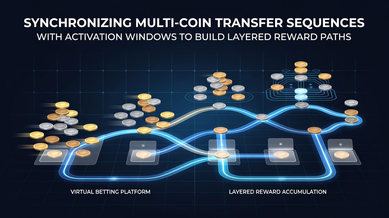 Darstellung von Multi-Coin-Transfersequenzen und Aktivierungsfenstern in virtuellen Wettplattformen