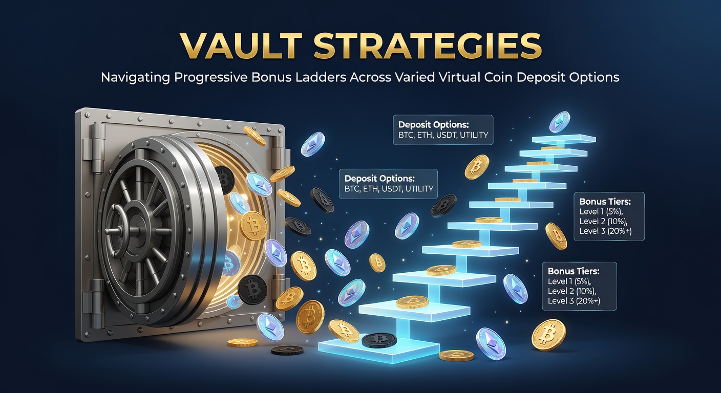 Darstellung von Bonus-Vaults und progressiven Leitern mit verschiedenen Kryptowährungen